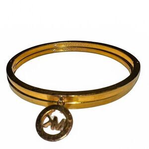 Michael Kors Gold-Tone Rhinestone Crystals Bangle Bracelet with MK Logo One Size